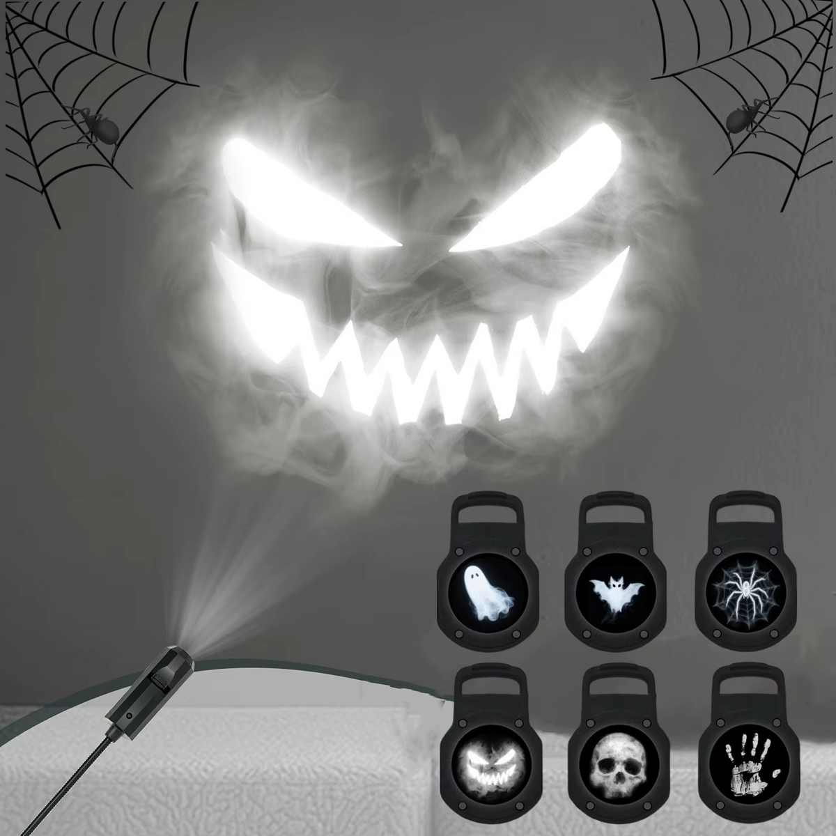 360-degree rotating USB Halloween projector with LED skull lamp