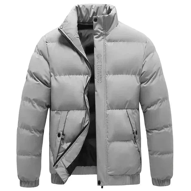 Puffer Jacket Men Stand Collar Wind Resistant Insulated Snap