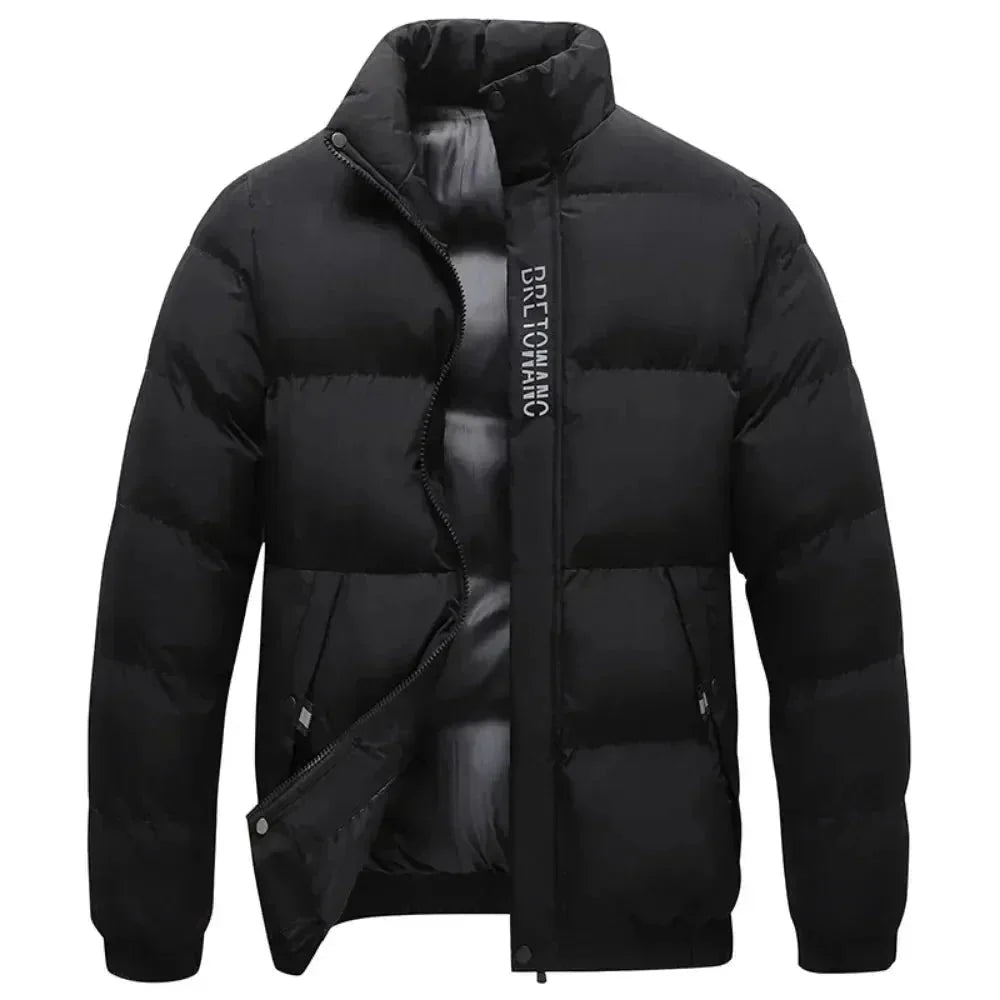Puffer Jacket Men Stand Collar Wind Resistant Insulated Snap