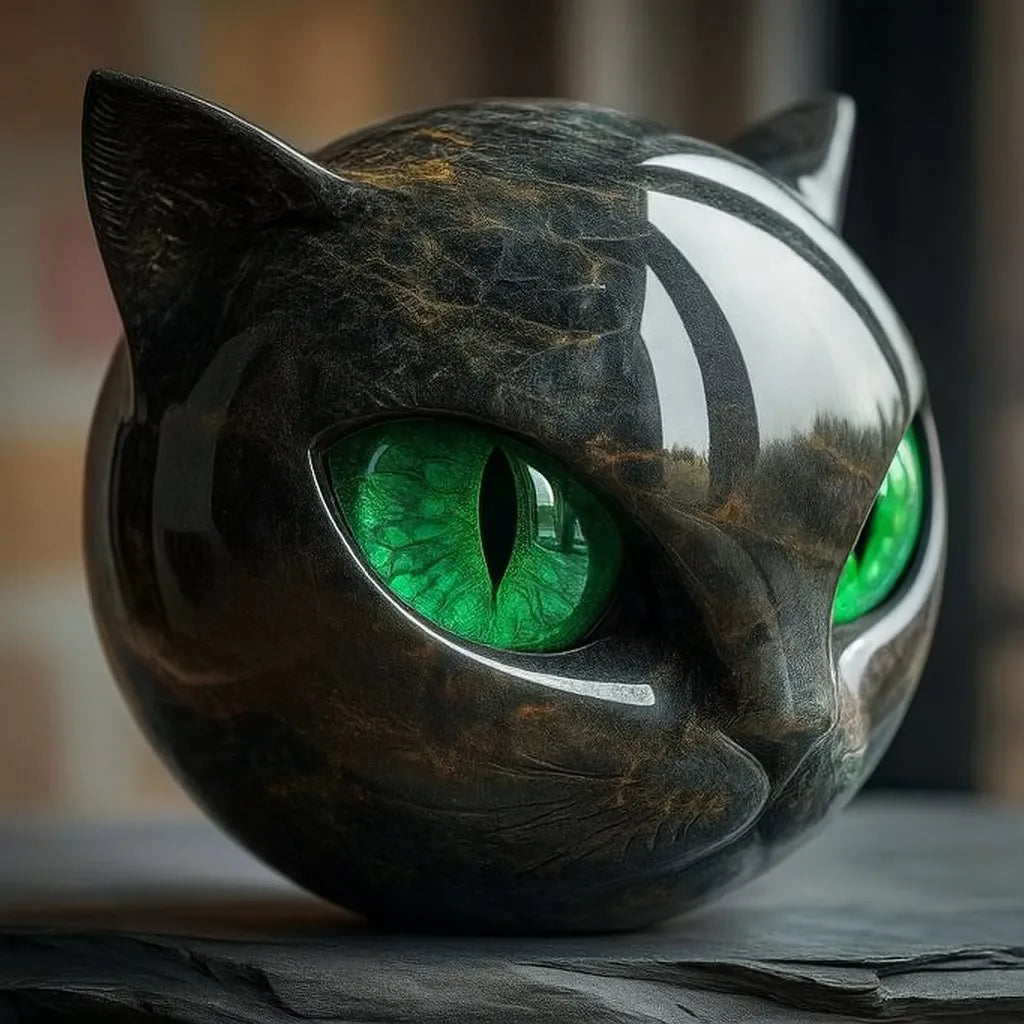 Black Cat Stone Sculpture – Decorative figurine black cat head made of resin Stone Marble texture