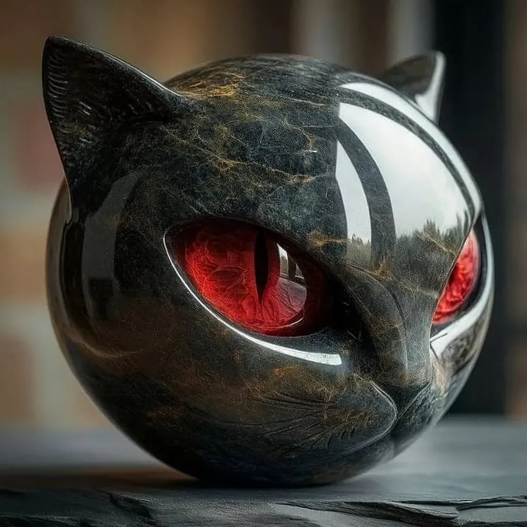 Black Cat Stone Sculpture – Decorative figurine black cat head made of resin Stone Marble texture
