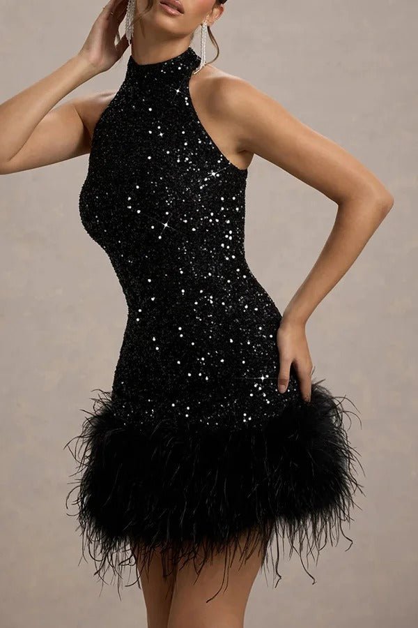 Sequin Dress Women Halterneck Mini Fit Glam Look