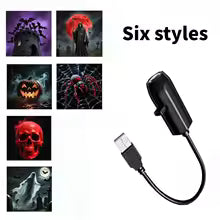360-degree rotating USB Halloween projector with LED skull lamp