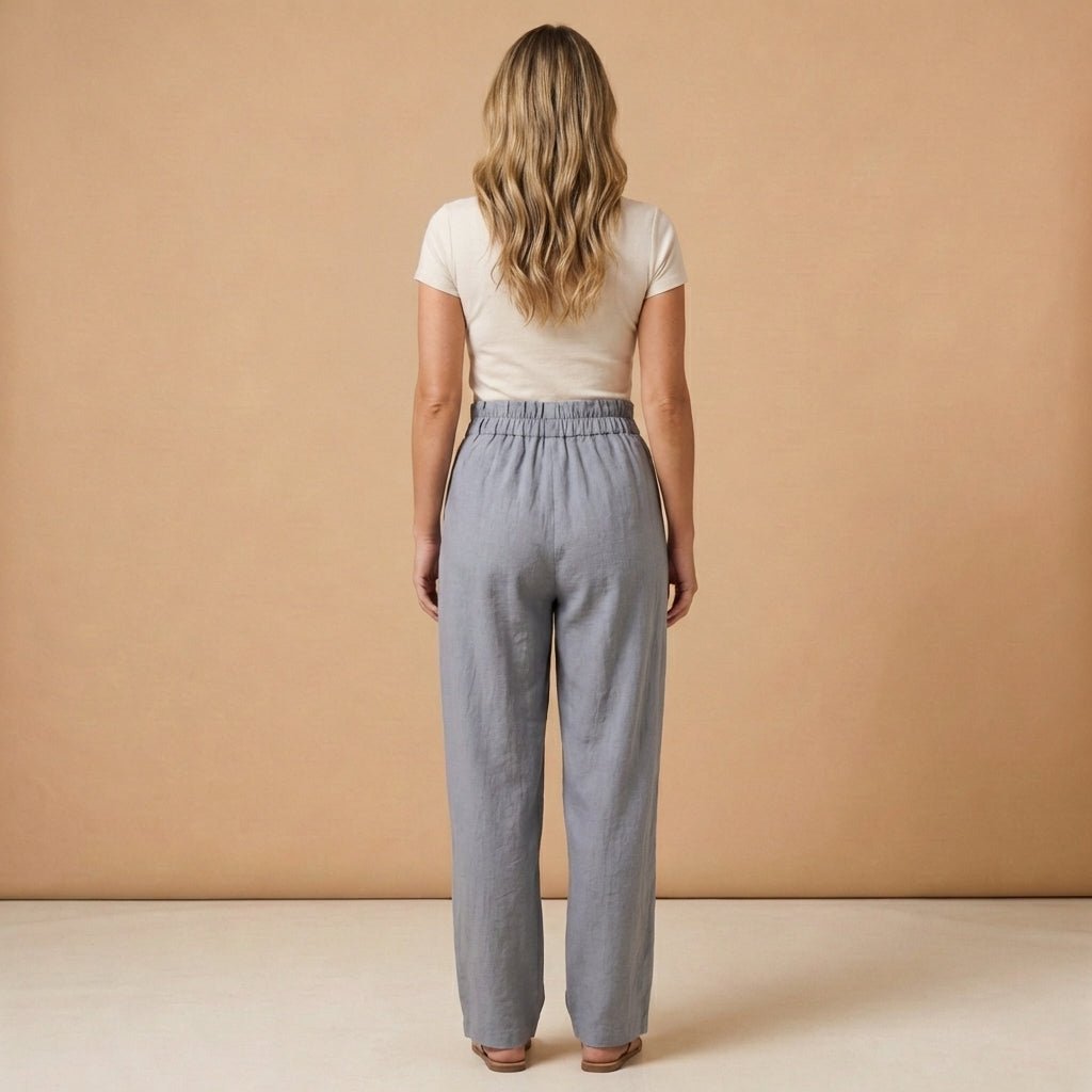 Trousers Women Linen High Waist Wide Fit Elasticated Waistband