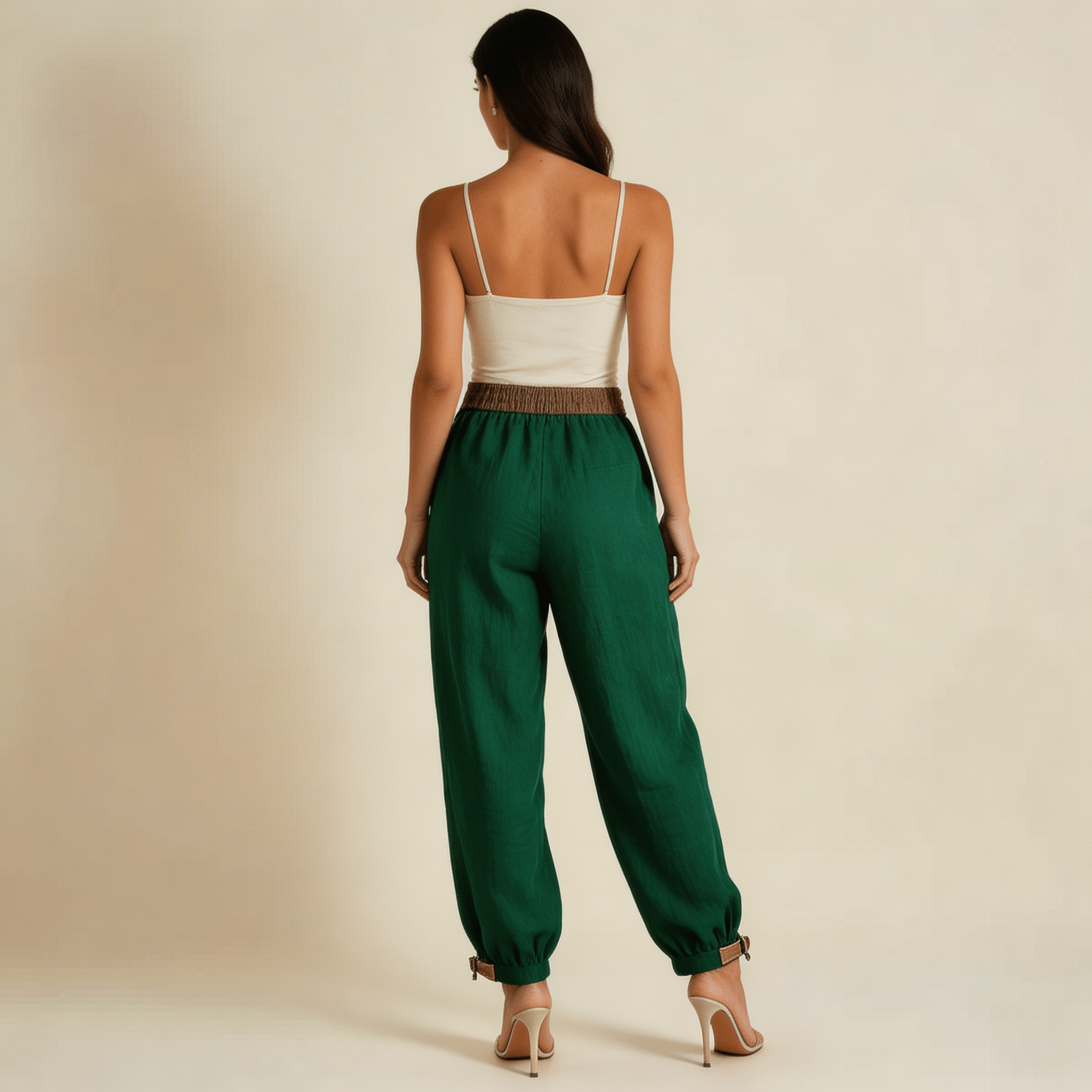 Trousers Women Linen Relaxed Fit Drawstring Adjustable Cuffs