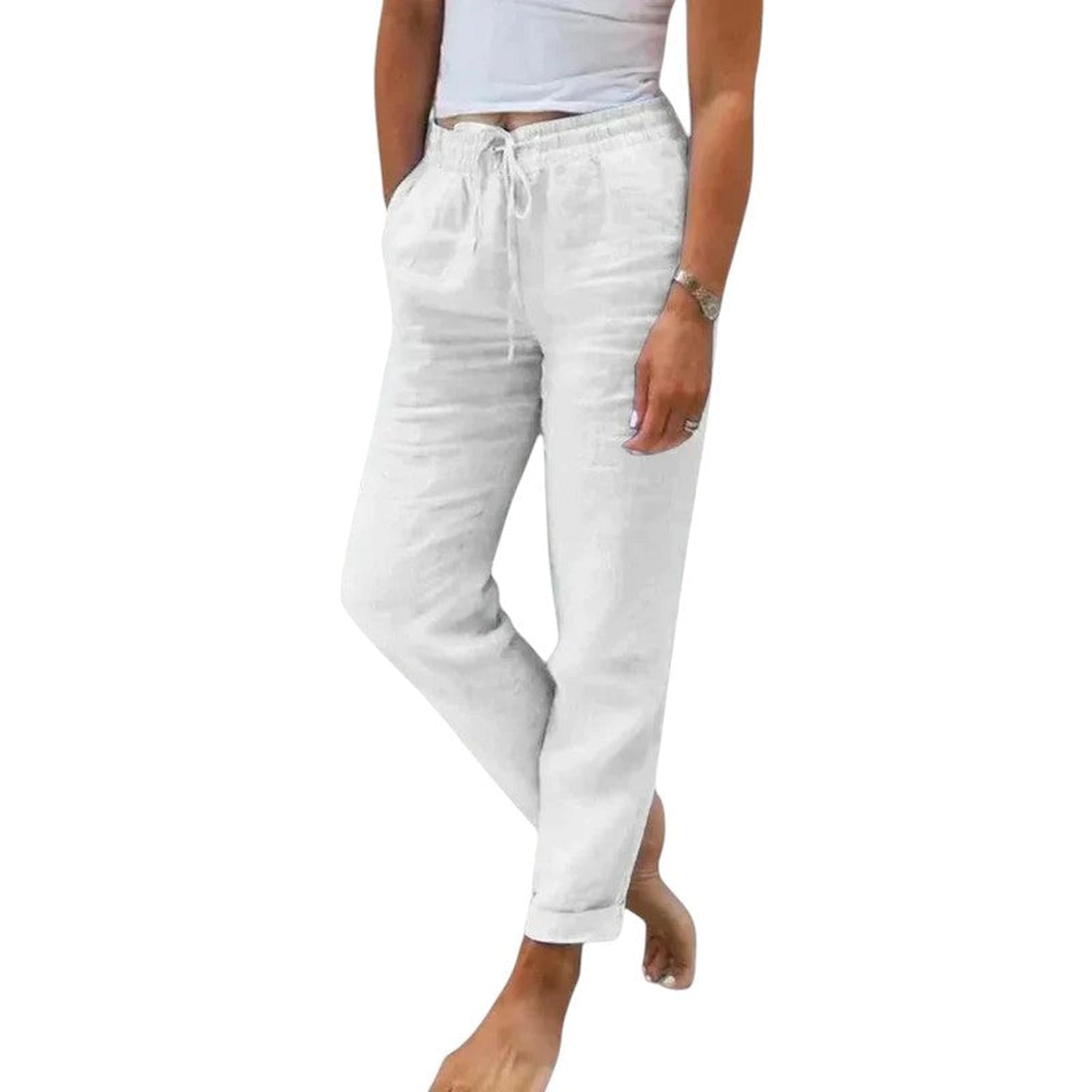 Trousers Women Linen Relaxed Fit Drawstring Waist Cool Everyday Comfort