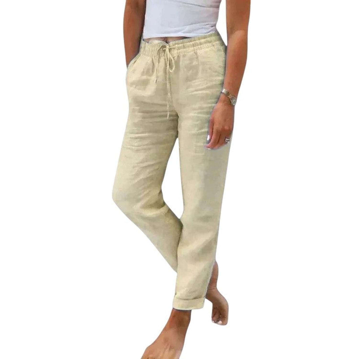 Trousers Women Linen Relaxed Fit Drawstring Waist Cool Everyday Comfort