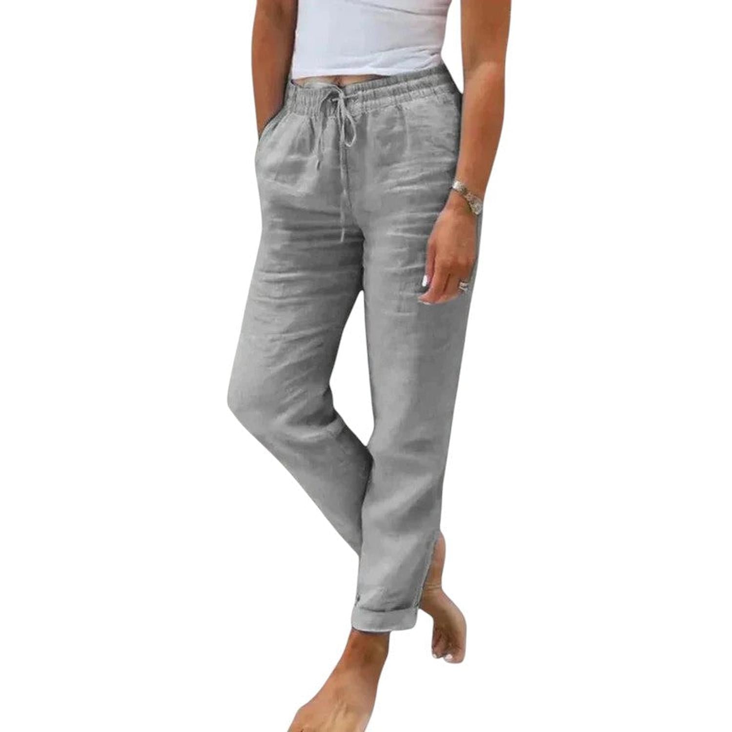 Trousers Women Linen Relaxed Fit Drawstring Waist Cool Everyday Comfort
