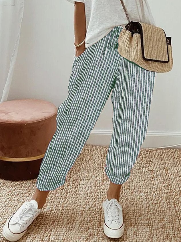 Trousers Women Linen Relaxed Fit Drawstring Waist Full Length