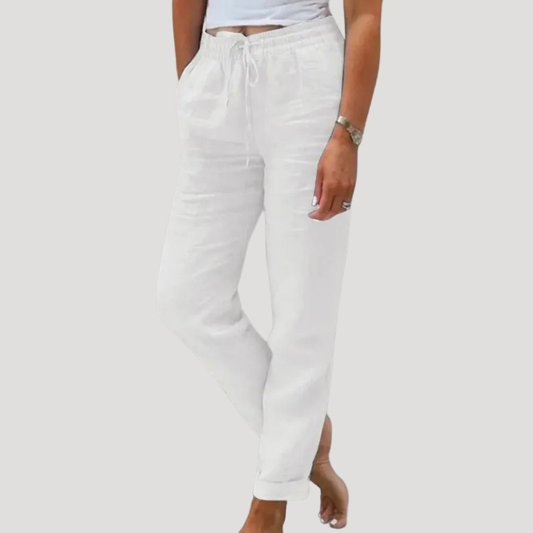 Trousers Women Linen Tapered Fit Elastic Drawstring Waistband
