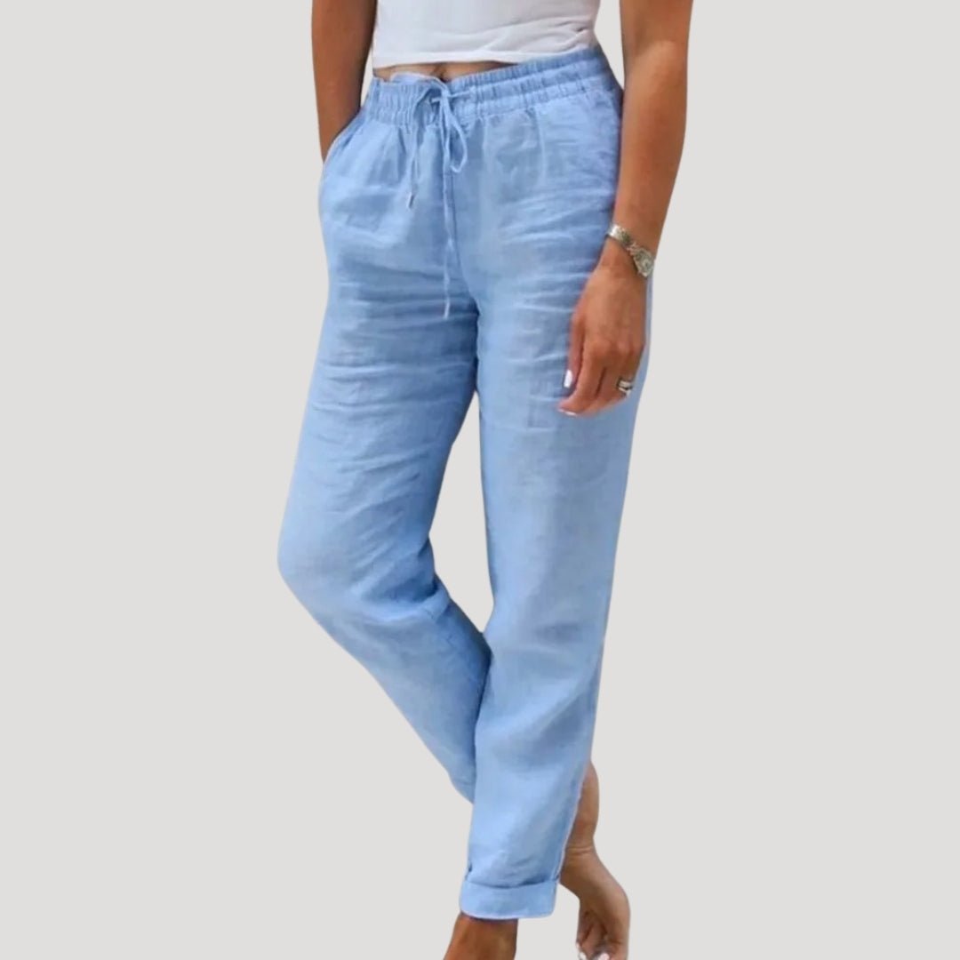 Trousers Women Linen Tapered Fit Elastic Drawstring Waistband