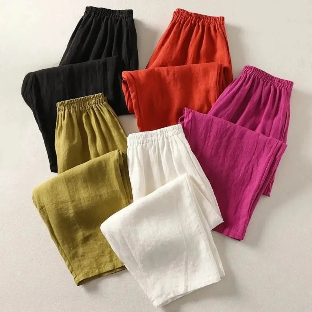 Trousers Women Relaxed Fit Cropped Length Elastic Waist