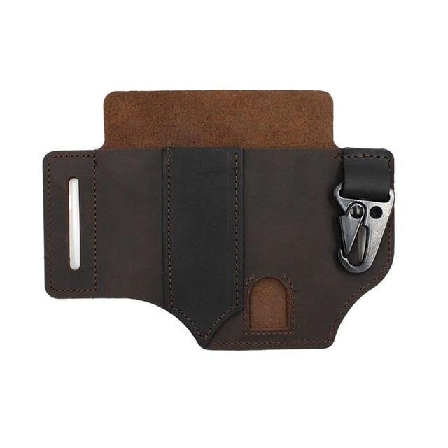 Men EDC Genuine Leather Multitool Flashlight Key Pen Organizer Gear Waist Belt Bag
