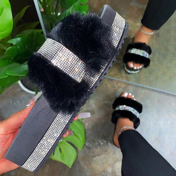 Rhinestone Furry Slippers