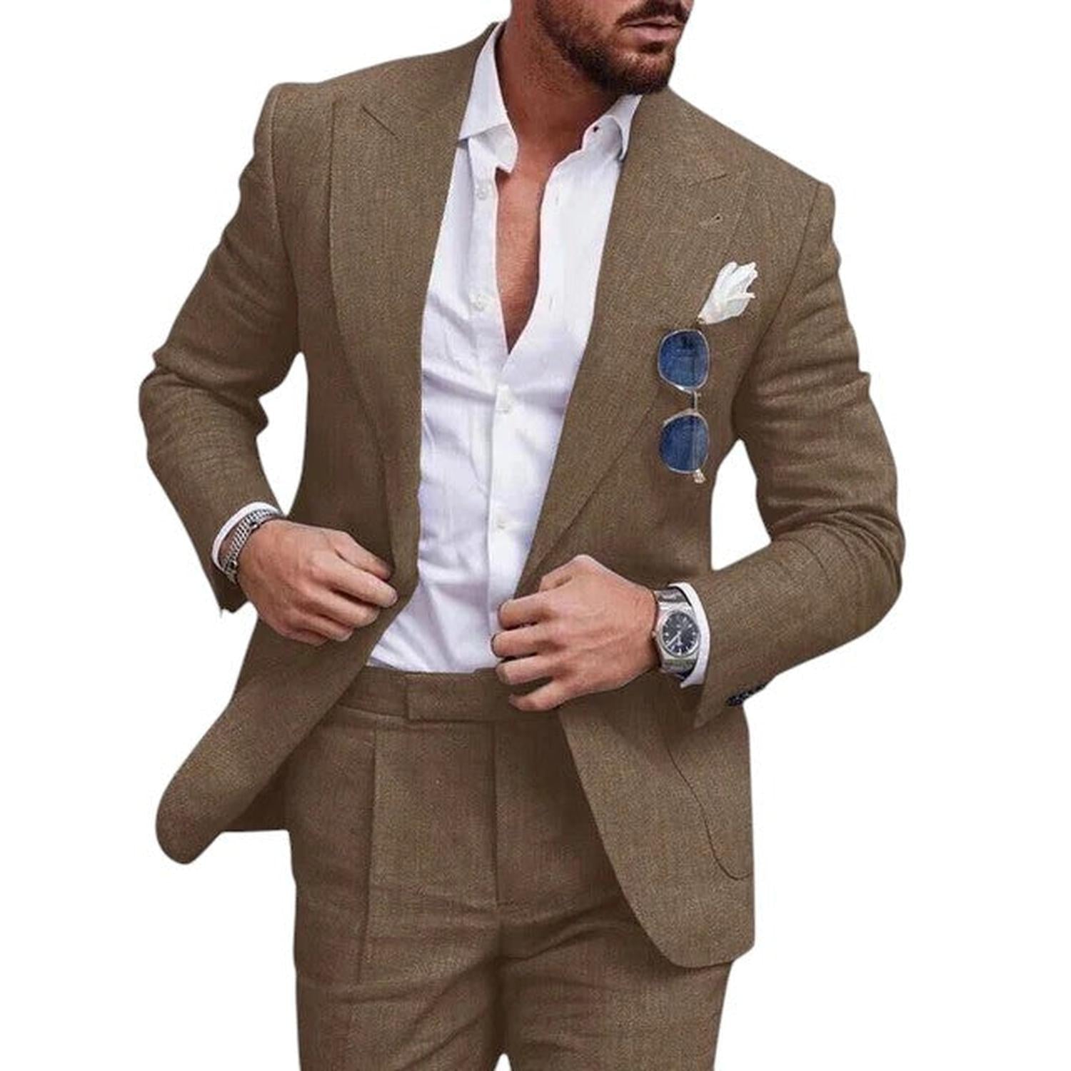 Wedding Suit Men Linen 2-Piece Single-Breasted Summer Set