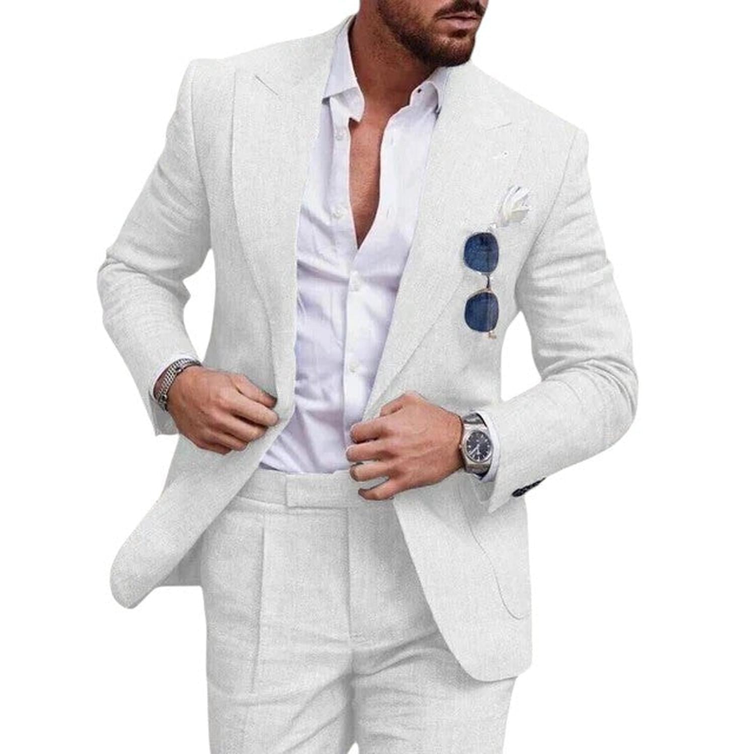Wedding Suit Men Linen 2-Piece Single-Breasted Summer Set