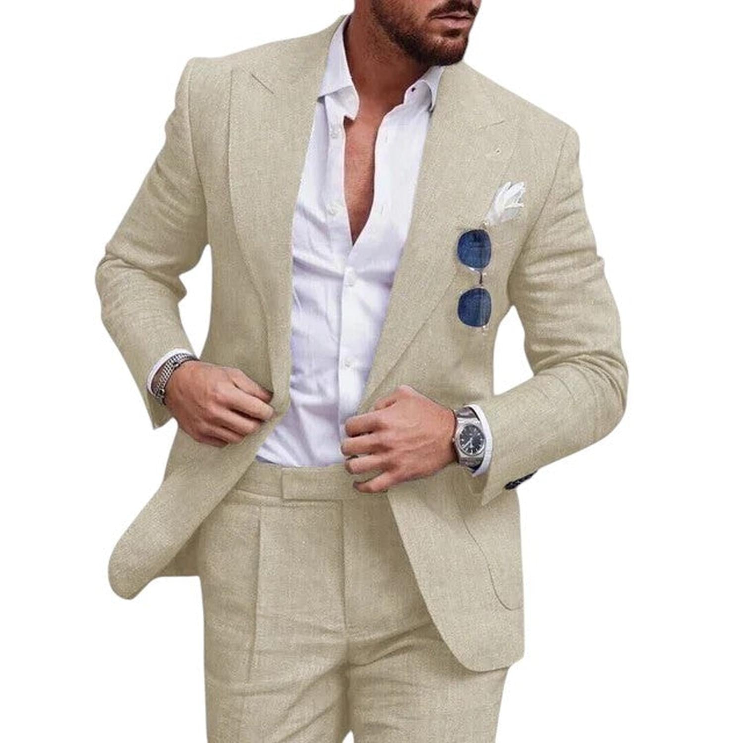 Wedding Suit Men Linen 2-Piece Single-Breasted Summer Set