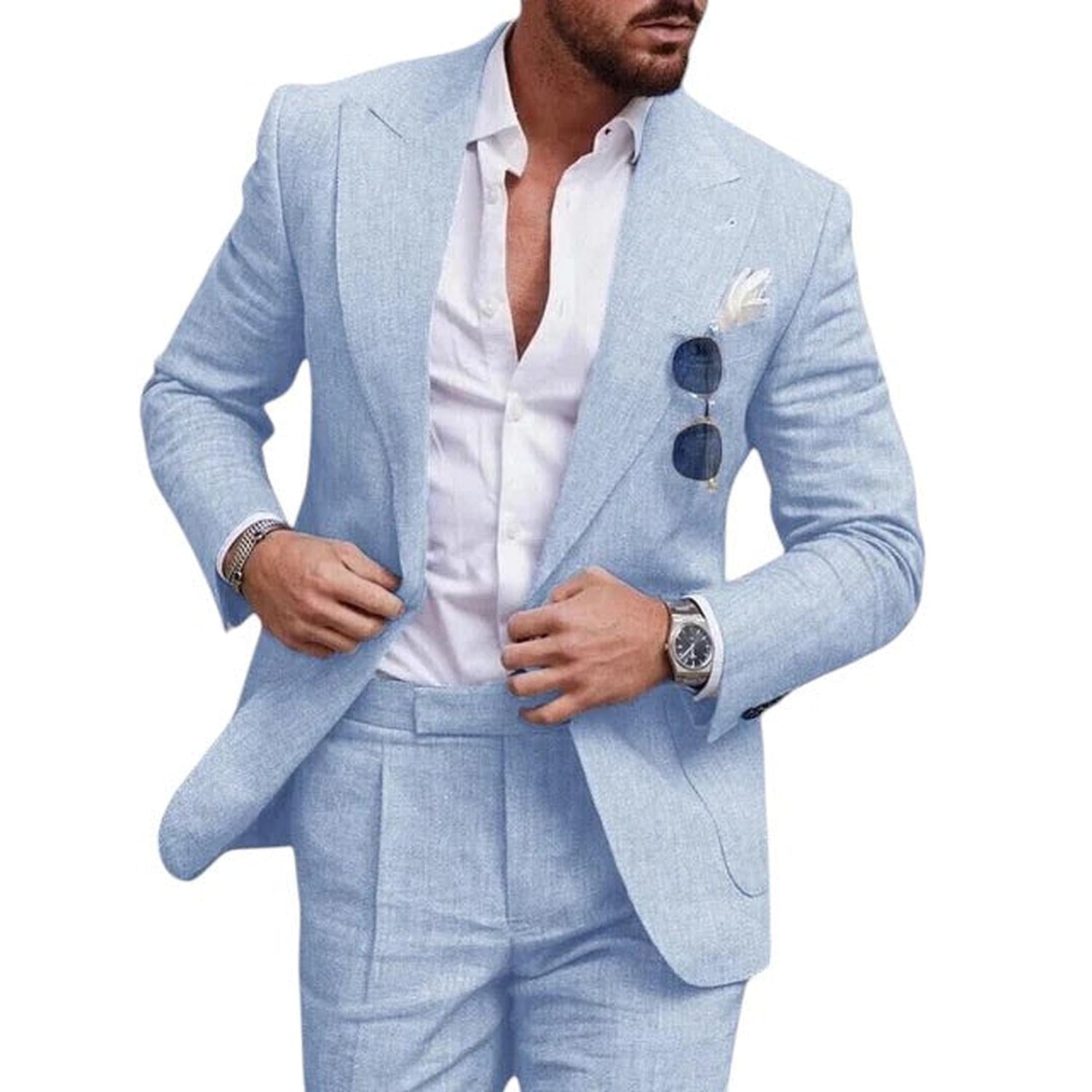 Wedding Suit Men Linen 2-Piece Single-Breasted Summer Set