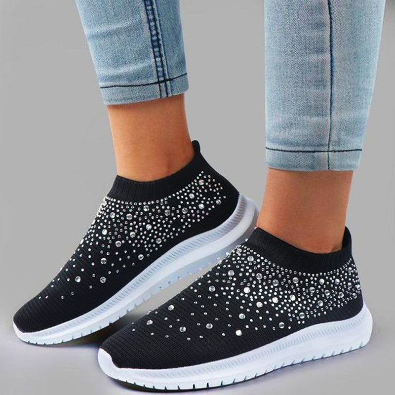 Nanccy Women’s Crystal Breathable Orthopedic Slip-On Walking Shoes