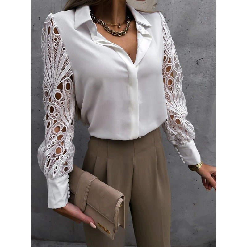 Women Blouse Regular Fit Long Sleeve Collared Button Up