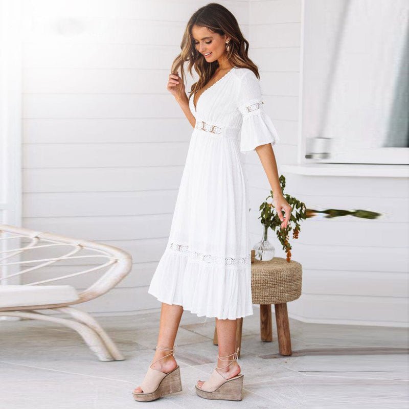 Women Dress Regular Fit V-Neck Mid-Length Clean Design