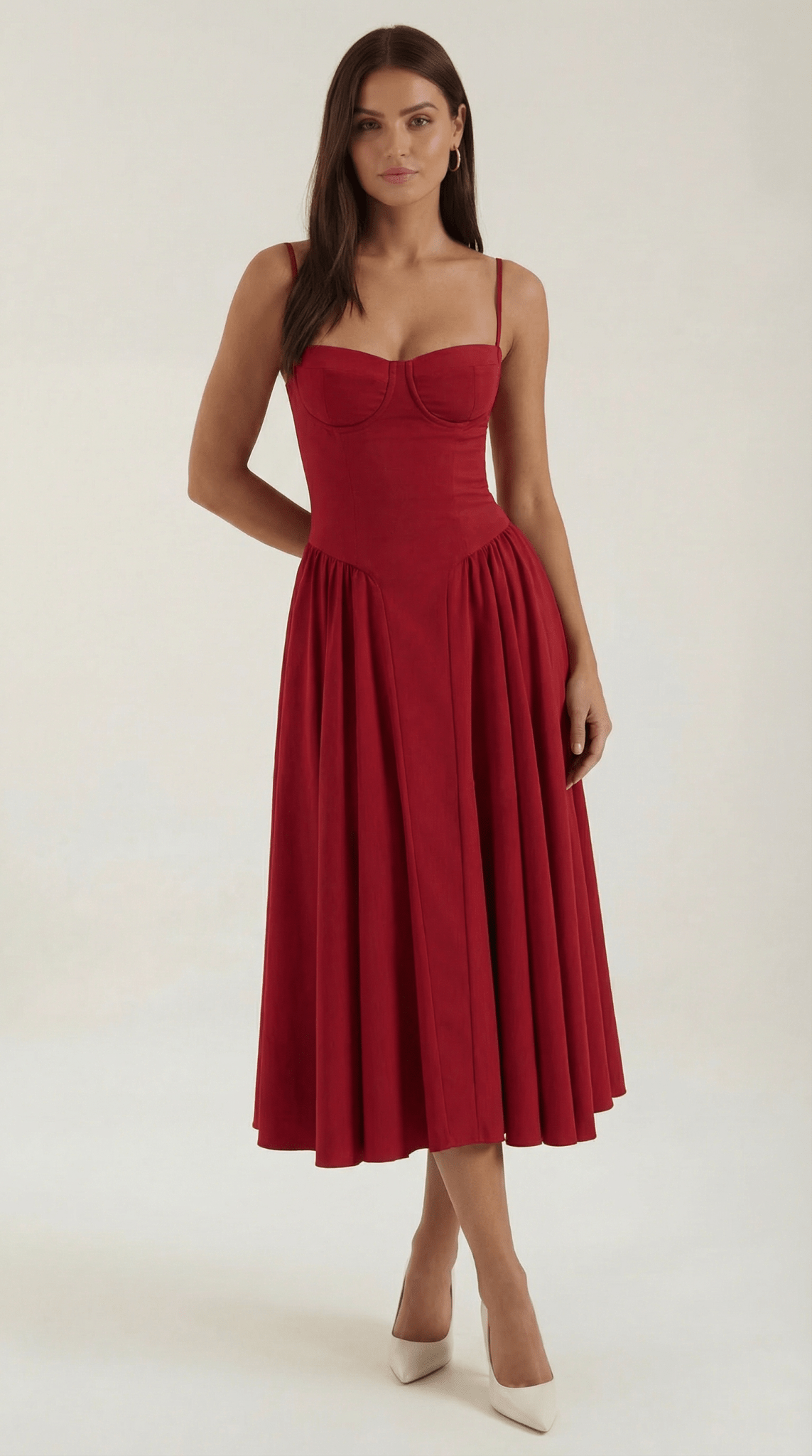 Women Midi Dress Corset Fit Sweetheart Neckline Design