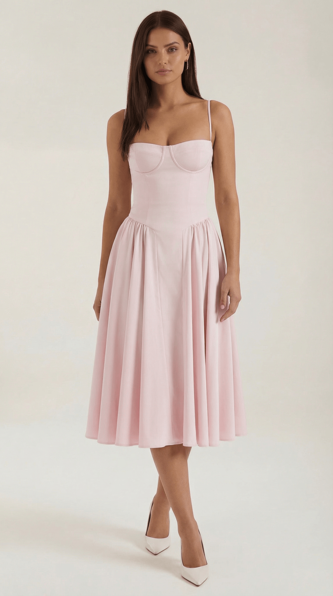 Women Midi Dress Corset Fit Sweetheart Neckline Design