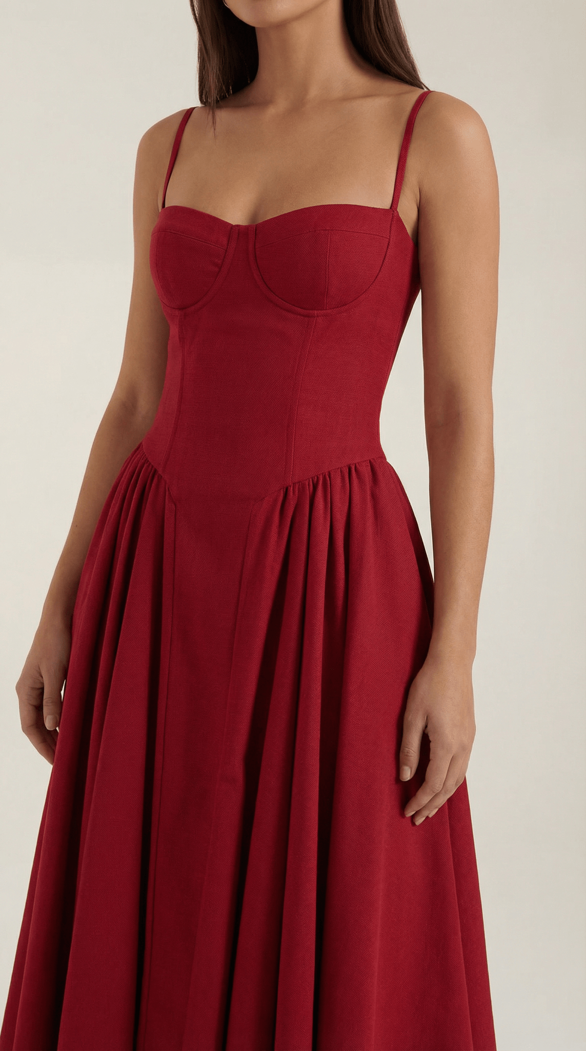 Women Midi Dress Corset Fit Sweetheart Neckline Design