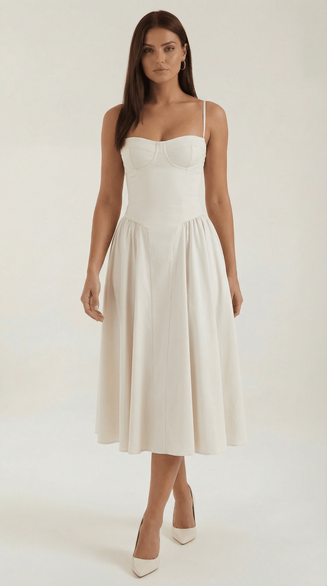 Women Midi Dress Corset Fit Sweetheart Neckline Design