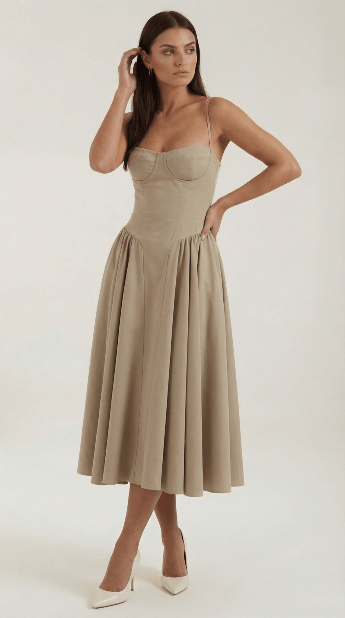 Women Midi Dress Corset Fit Sweetheart Neckline Design