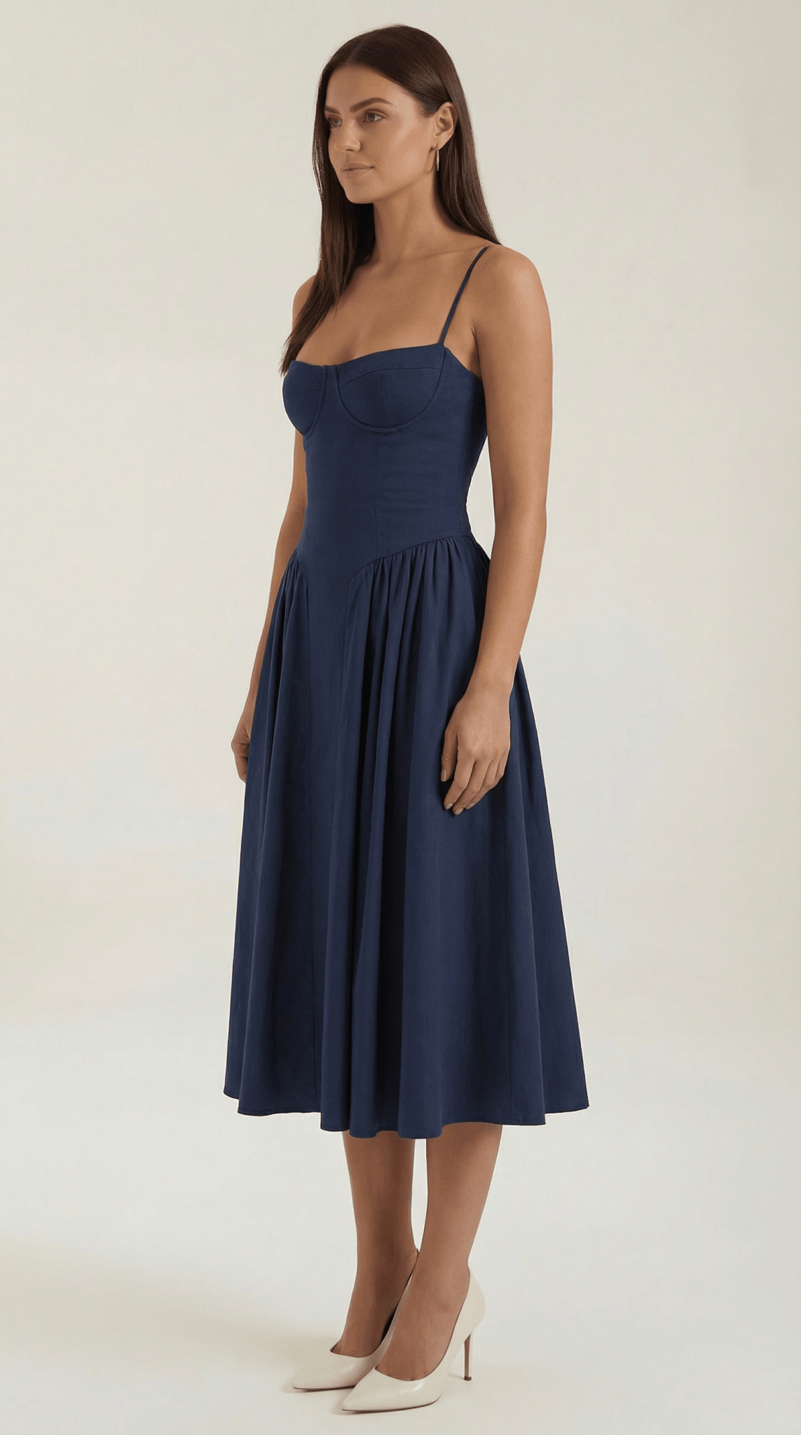 Women Midi Dress Corset Fit Sweetheart Neckline Design