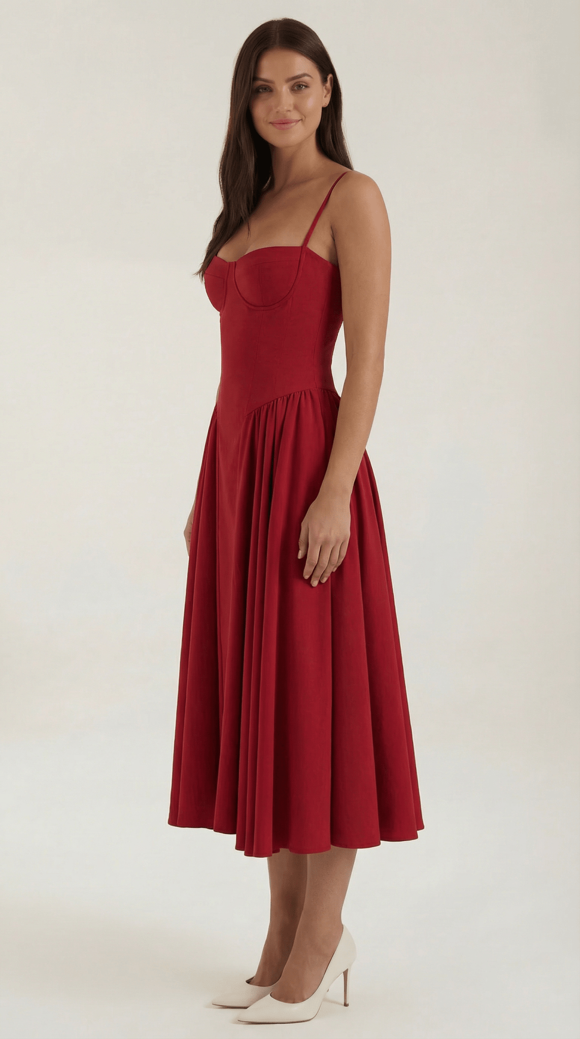 Women Midi Dress Corset Fit Sweetheart Neckline Design