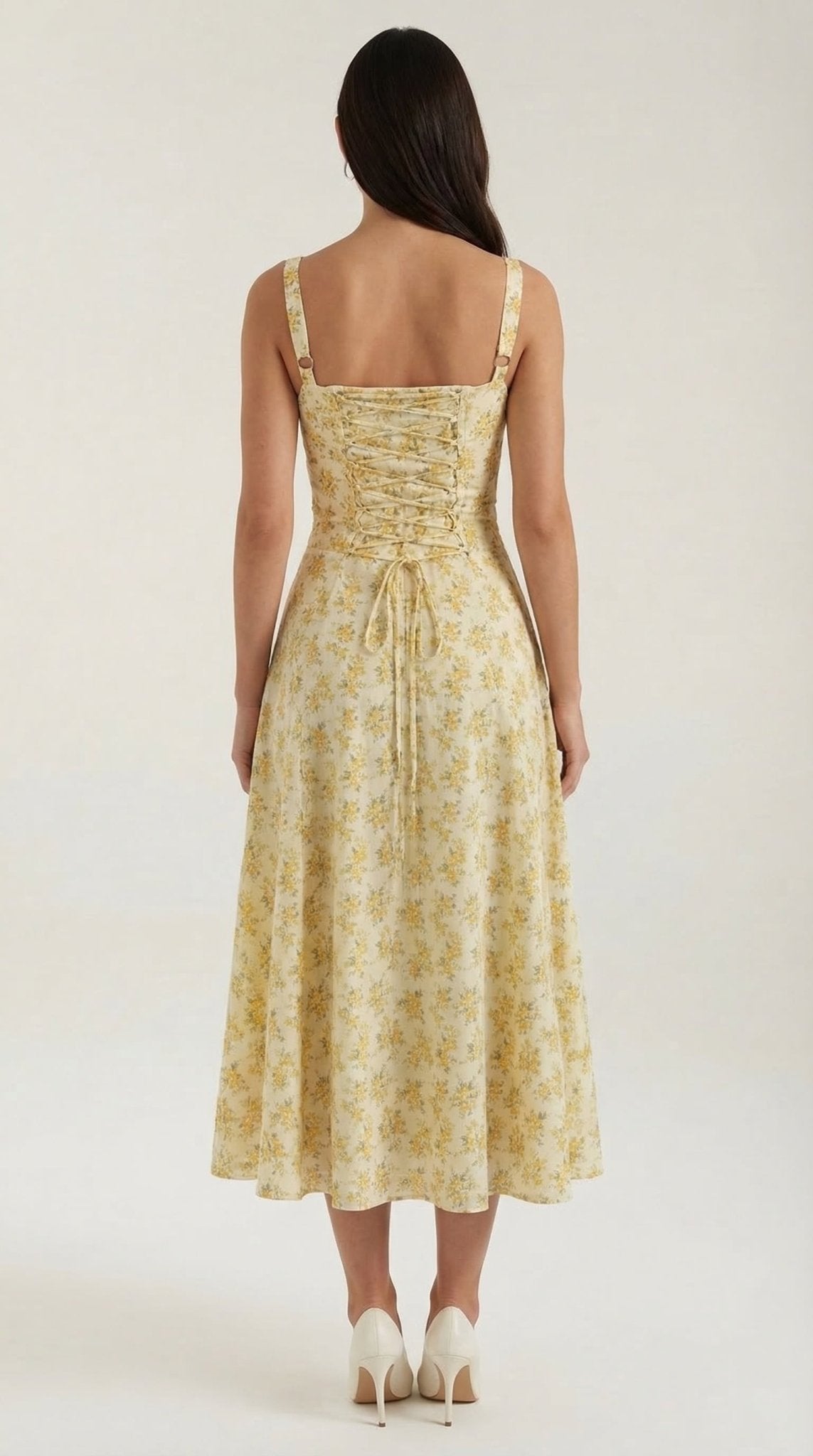 Women Midi Dress Sweetheart Neckline Lace-Up Front Detail