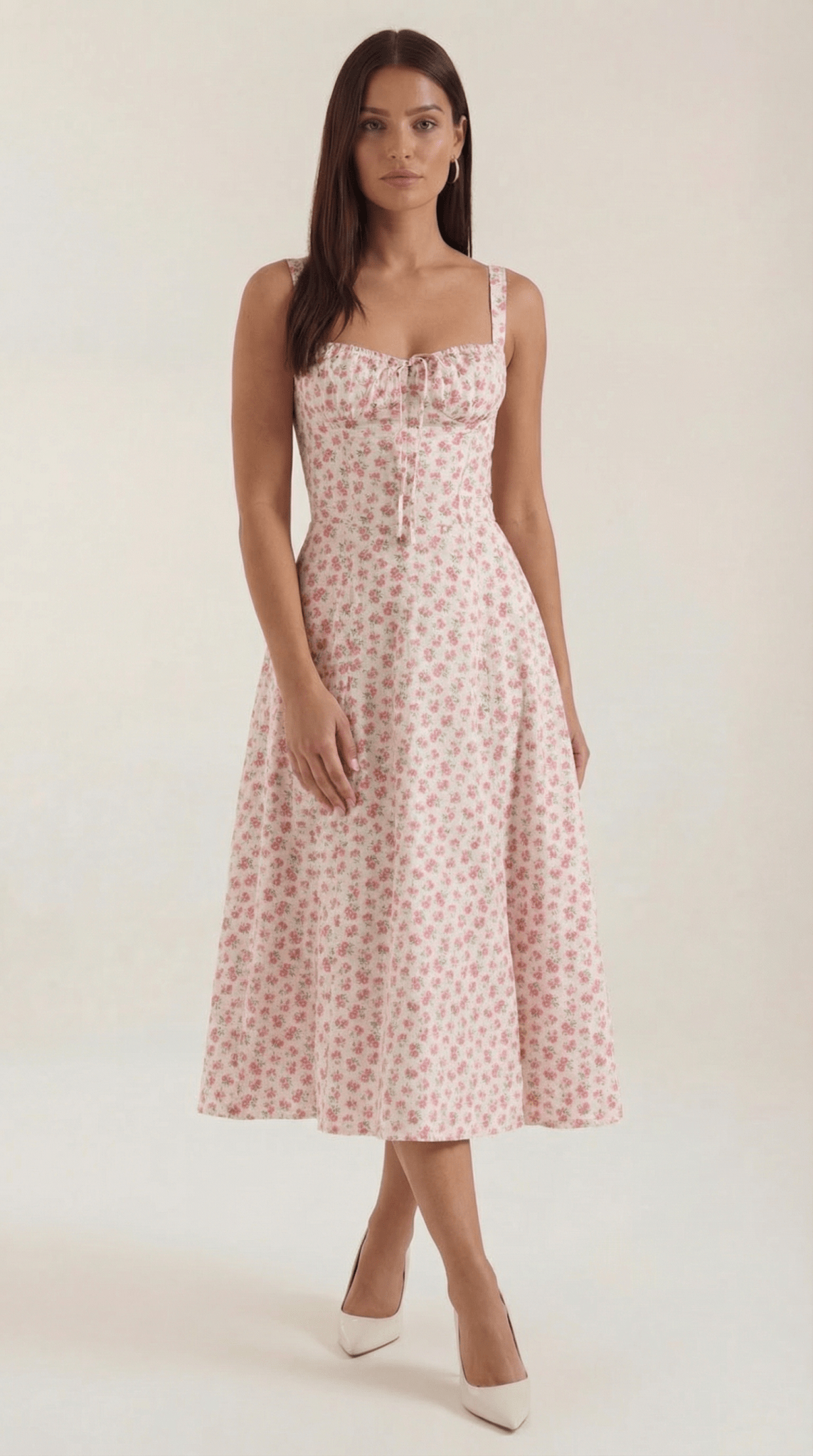 Women Midi Dress Sweetheart Neckline Lace-Up Front Detail