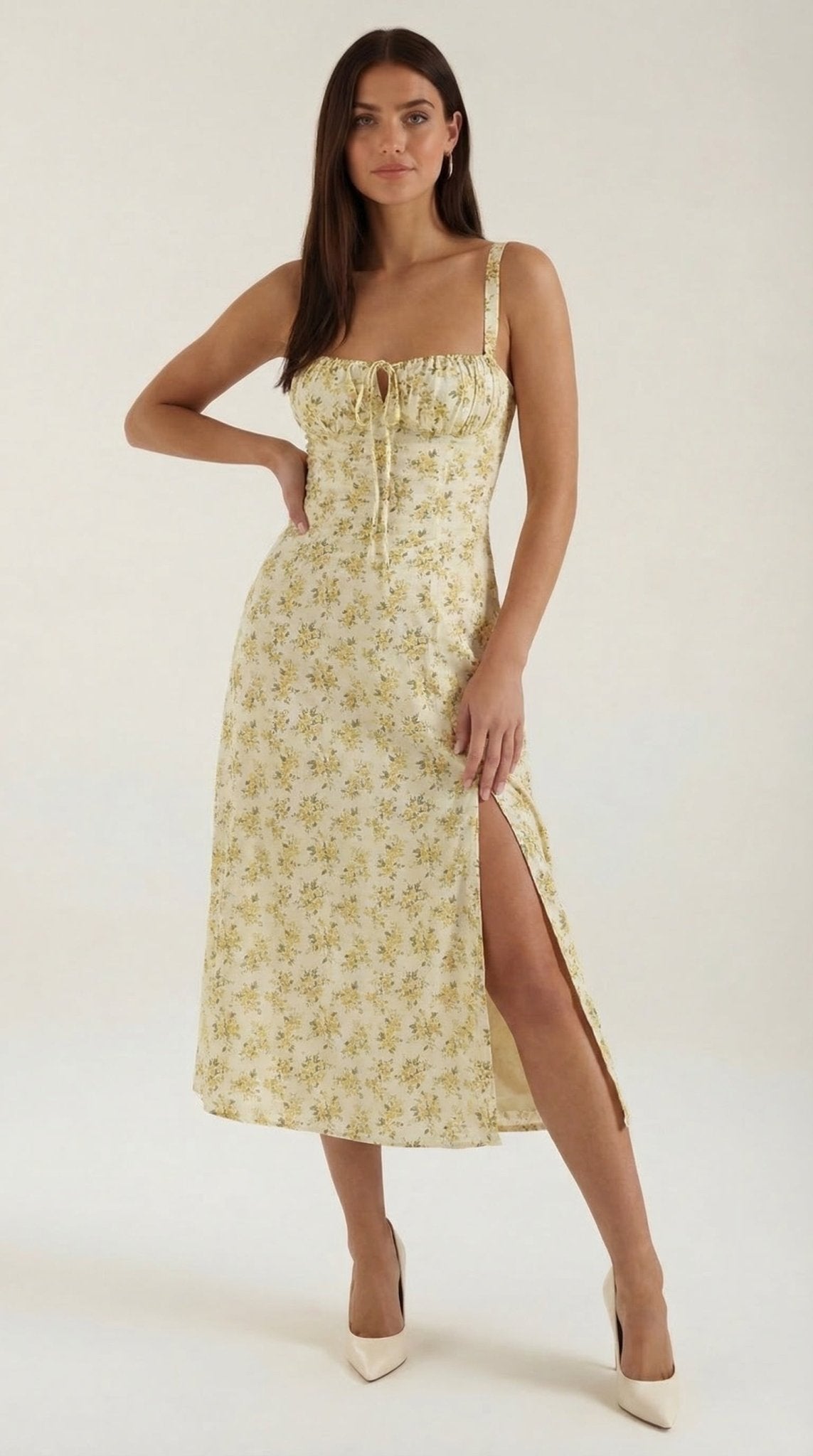 Women Midi Dress Sweetheart Neckline Lace-Up Front Detail