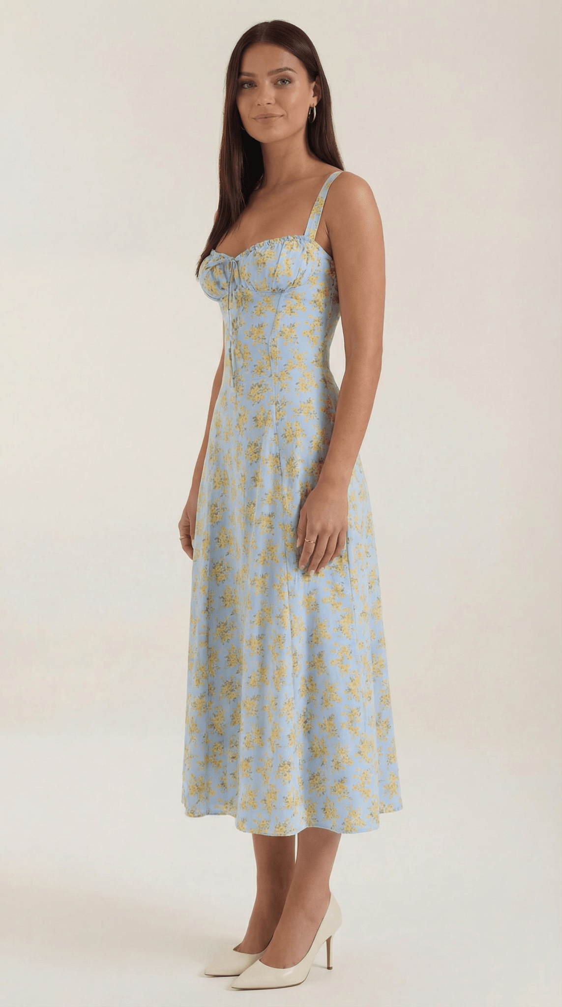 Women Midi Dress Sweetheart Neckline Lace-Up Front Detail