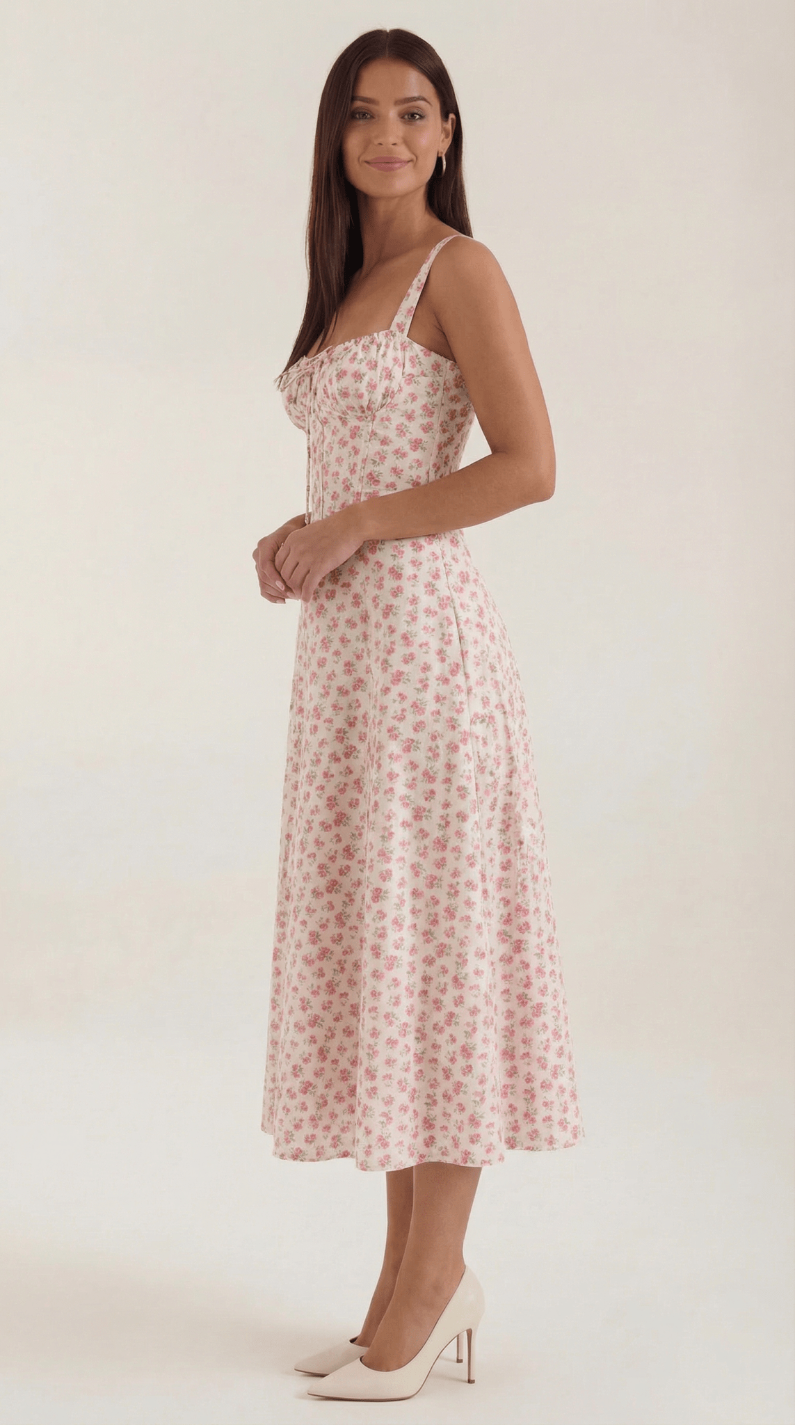 Women Midi Dress Sweetheart Neckline Lace-Up Front Detail