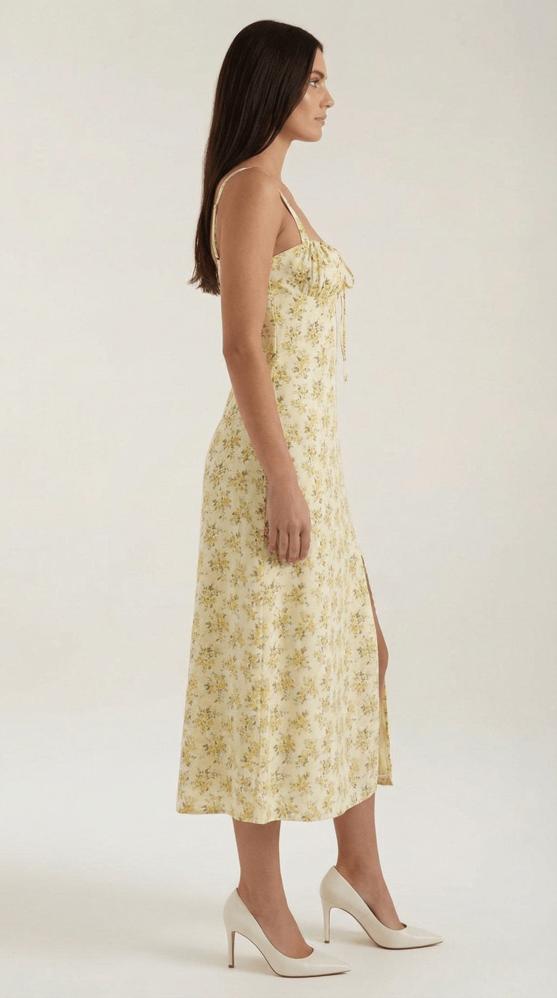 Women Midi Dress Sweetheart Neckline Lace-Up Front Detail