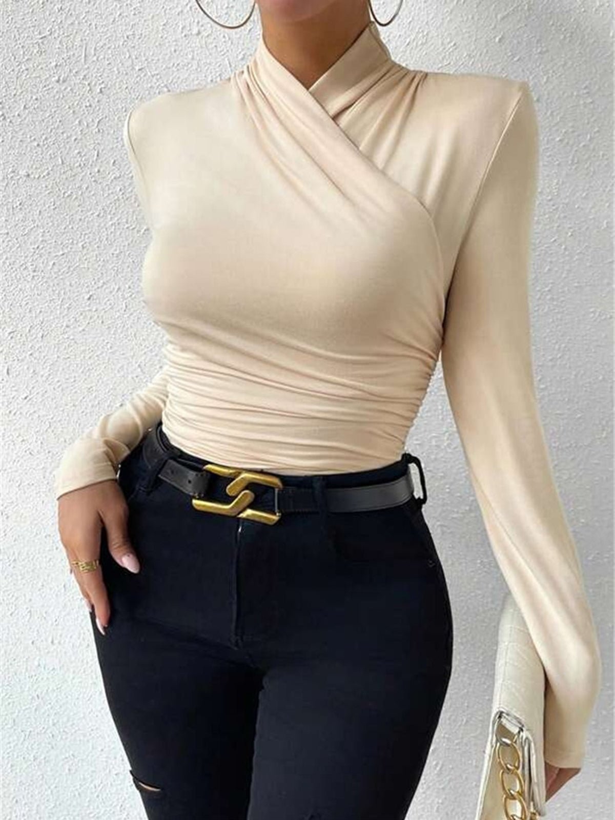 Women Top Slim Fit Long Sleeve Crossover Front Detail