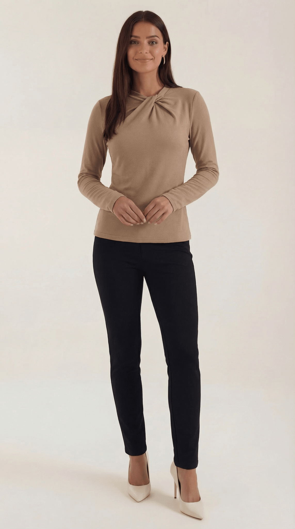 Women's Blouse — Long Sleeve Stand-Up Collar Regular Fit