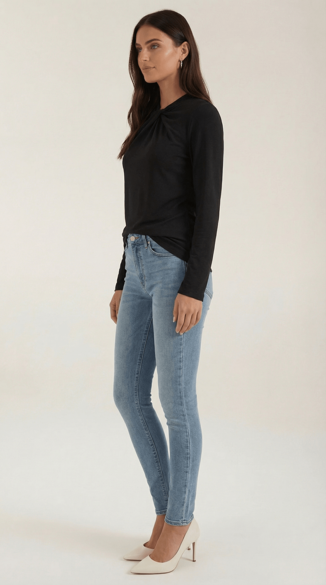 Women's Blouse — Long Sleeve Stand-Up Collar Regular Fit