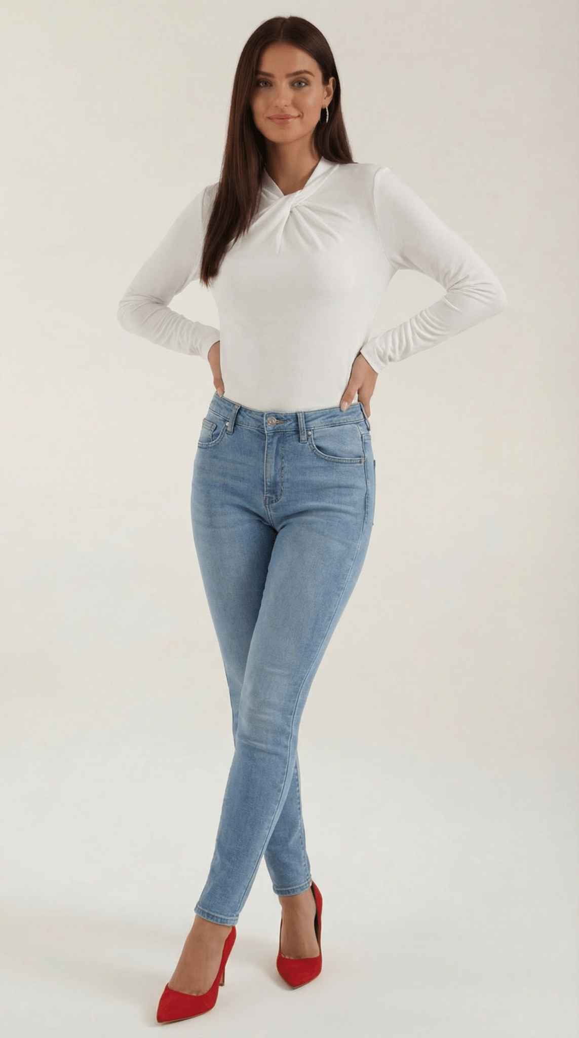 Women's Blouse — Long Sleeve Stand-Up Collar Regular Fit