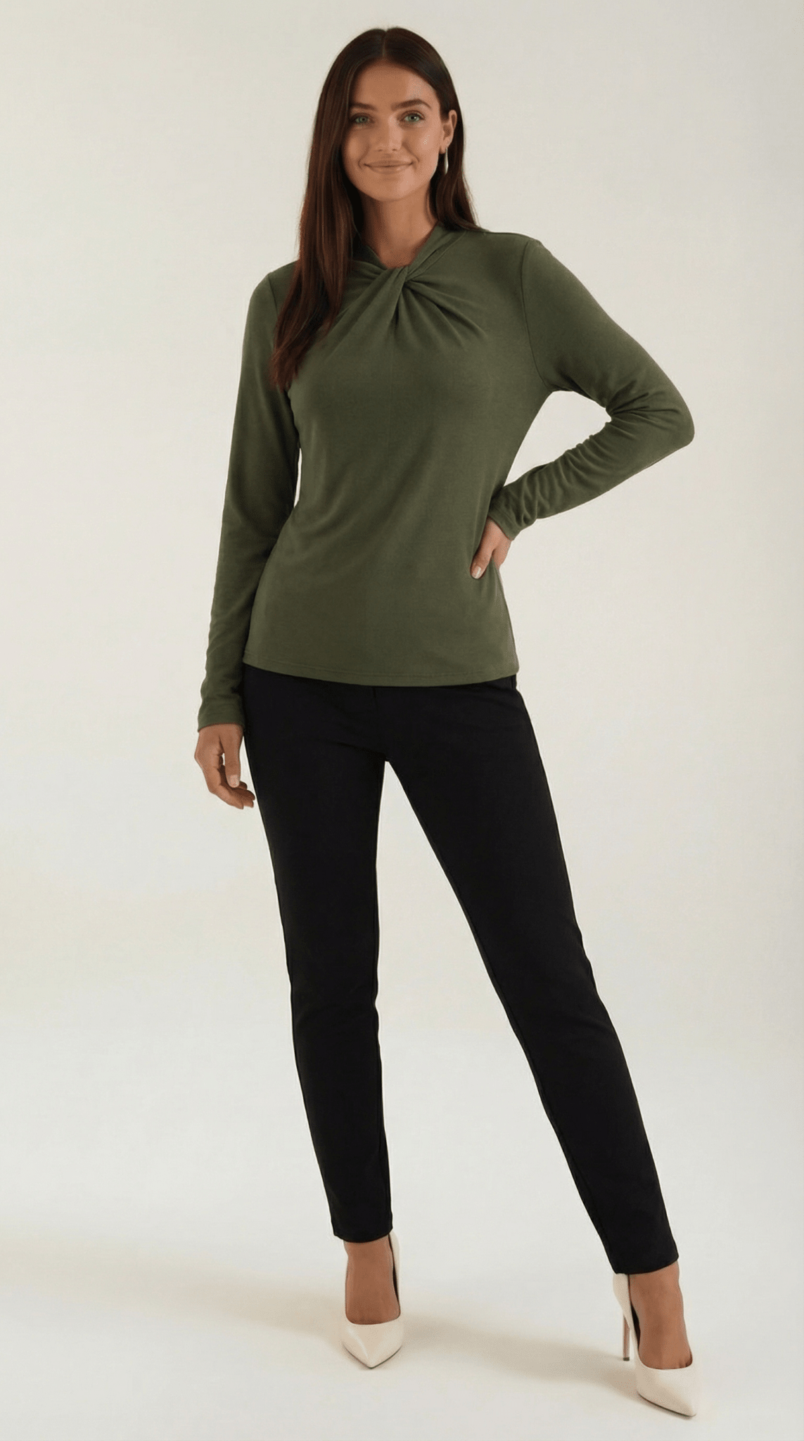 Women's Blouse — Long Sleeve Stand-Up Collar Regular Fit