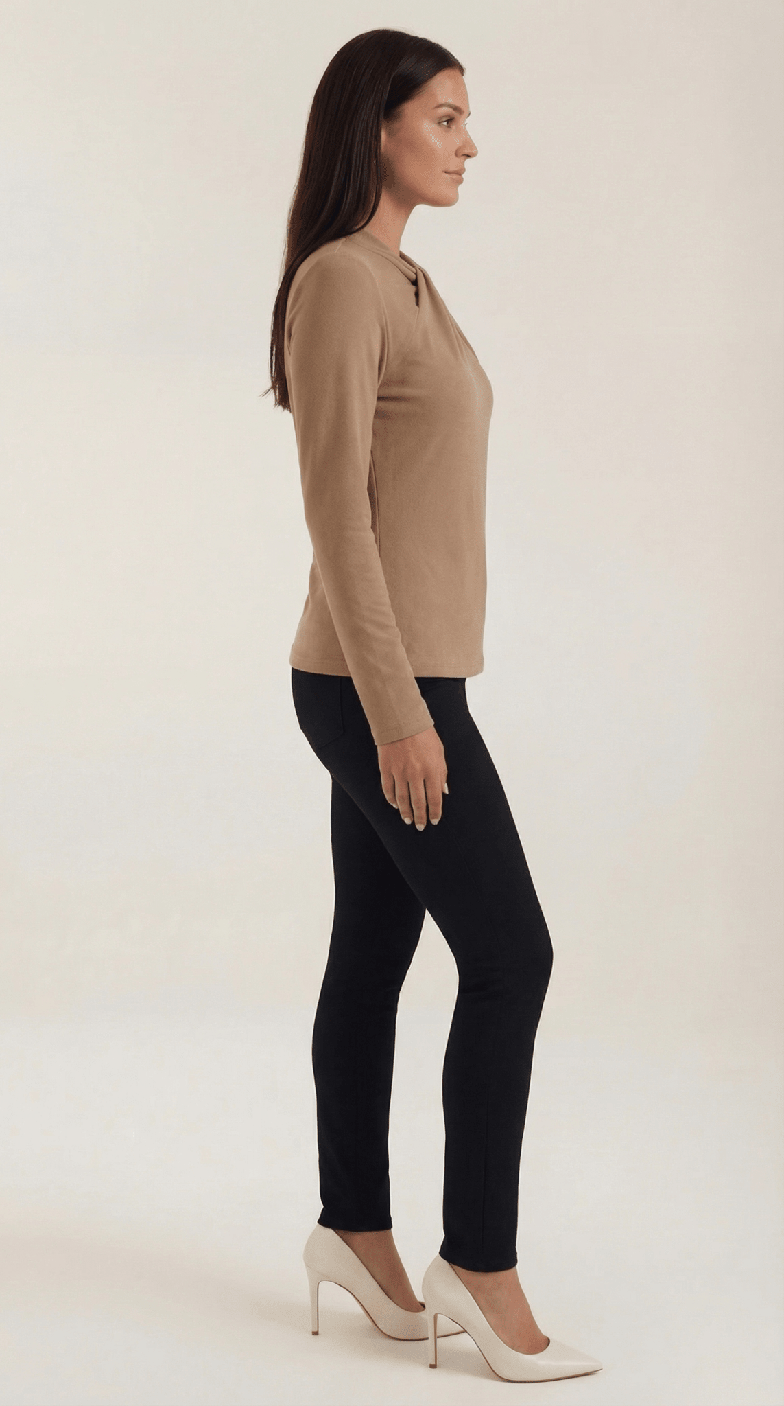 Women's Blouse — Long Sleeve Stand-Up Collar Regular Fit