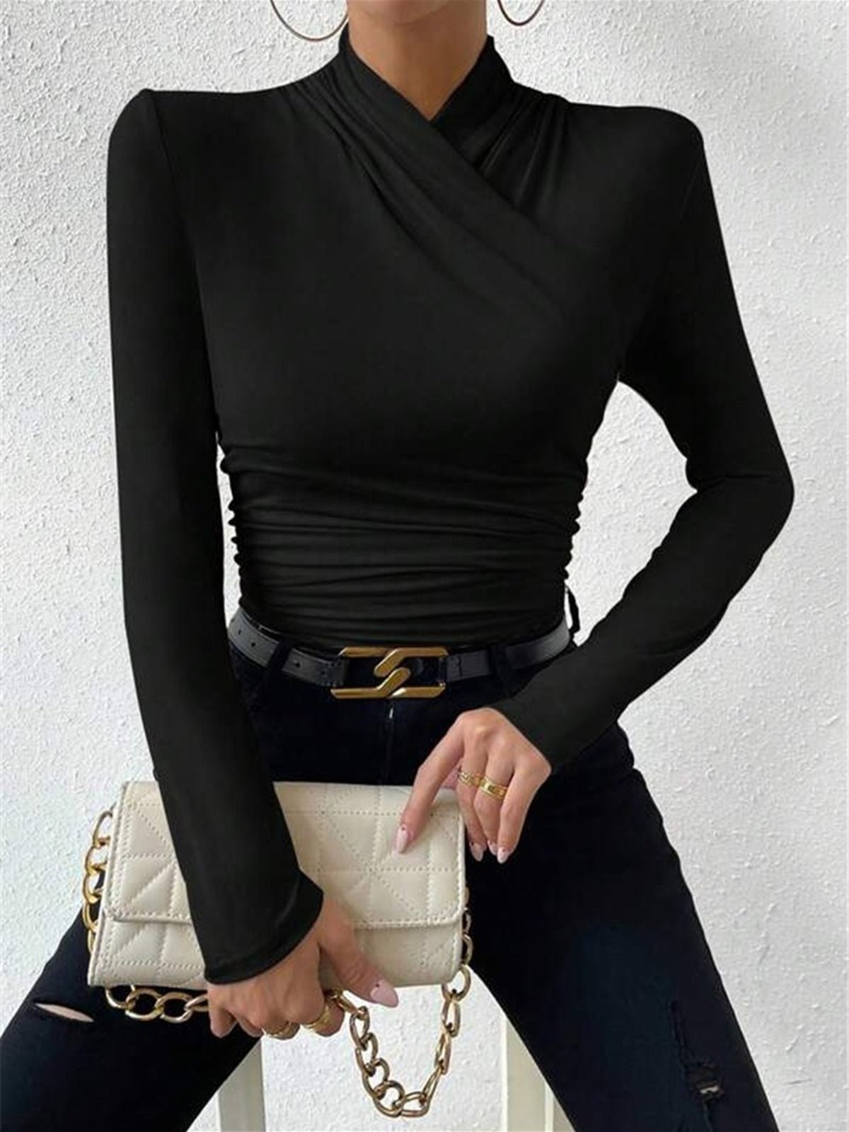 Women's Blouse — Slim Fit Long Sleeve Wrap Front Design