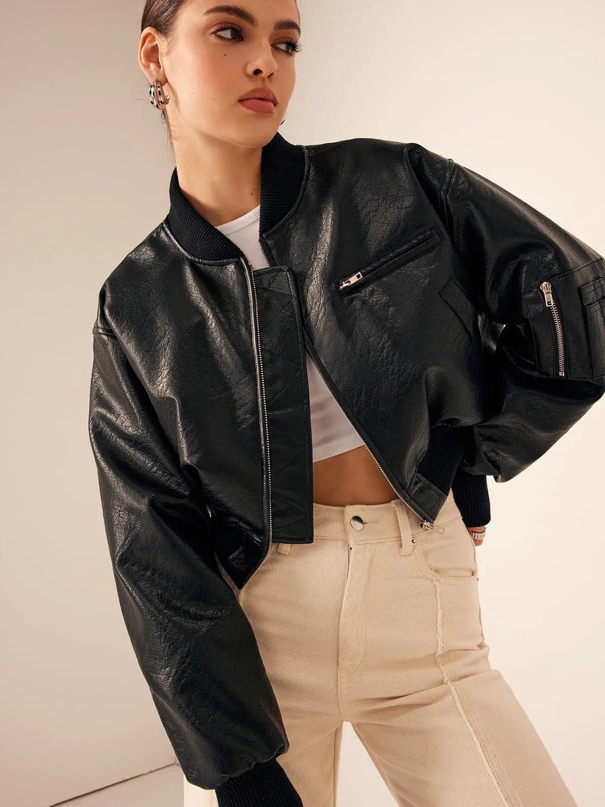 Women's Jacket — Short Length Zipper Closure Zipper Pockets
