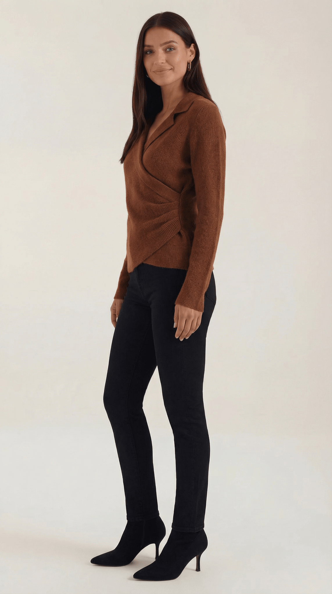 Women's Jumper — Close Fit Wrap Neckline Collar Design