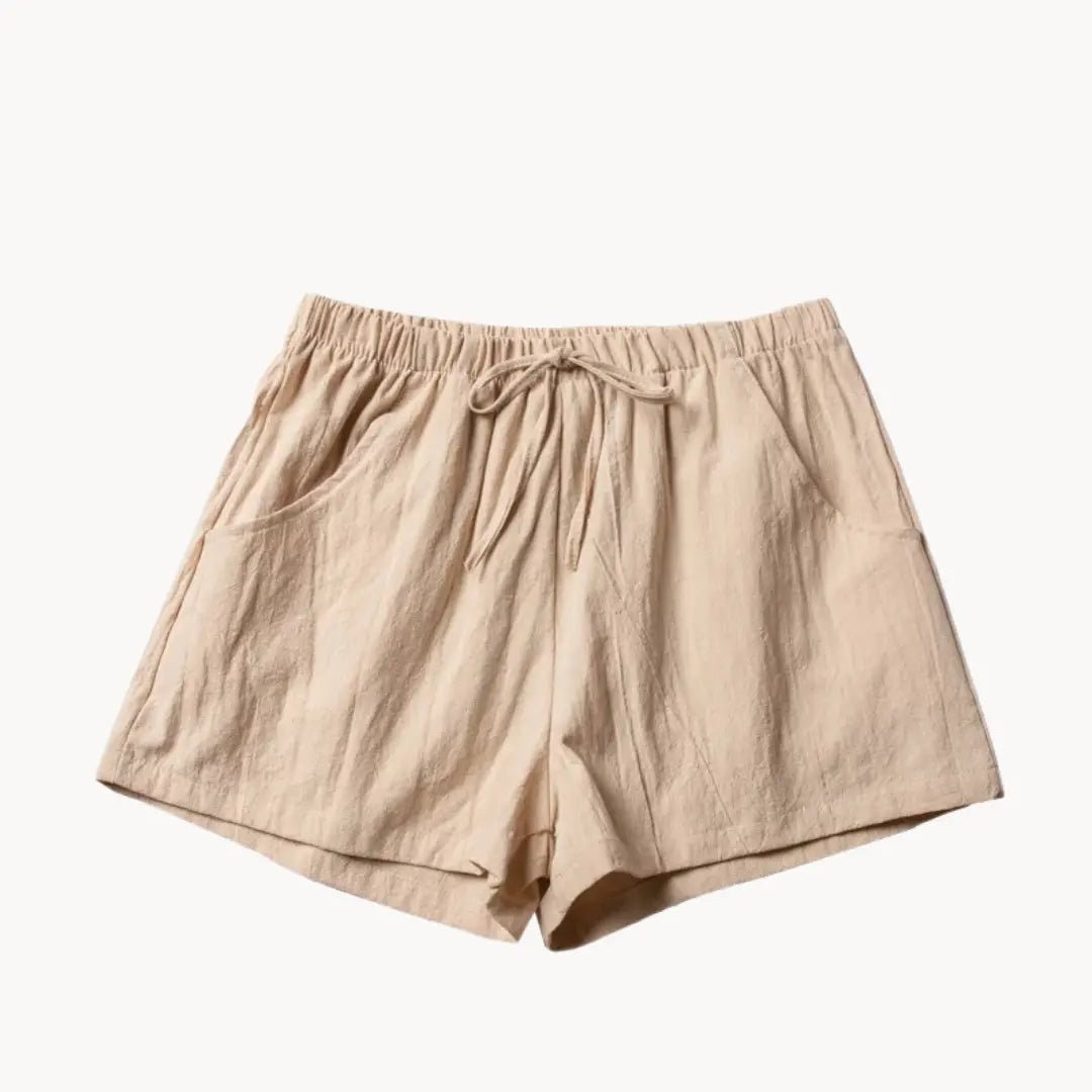 Women's Linen High Waist Shorts - Drawstring Closure Relaxed Fit
