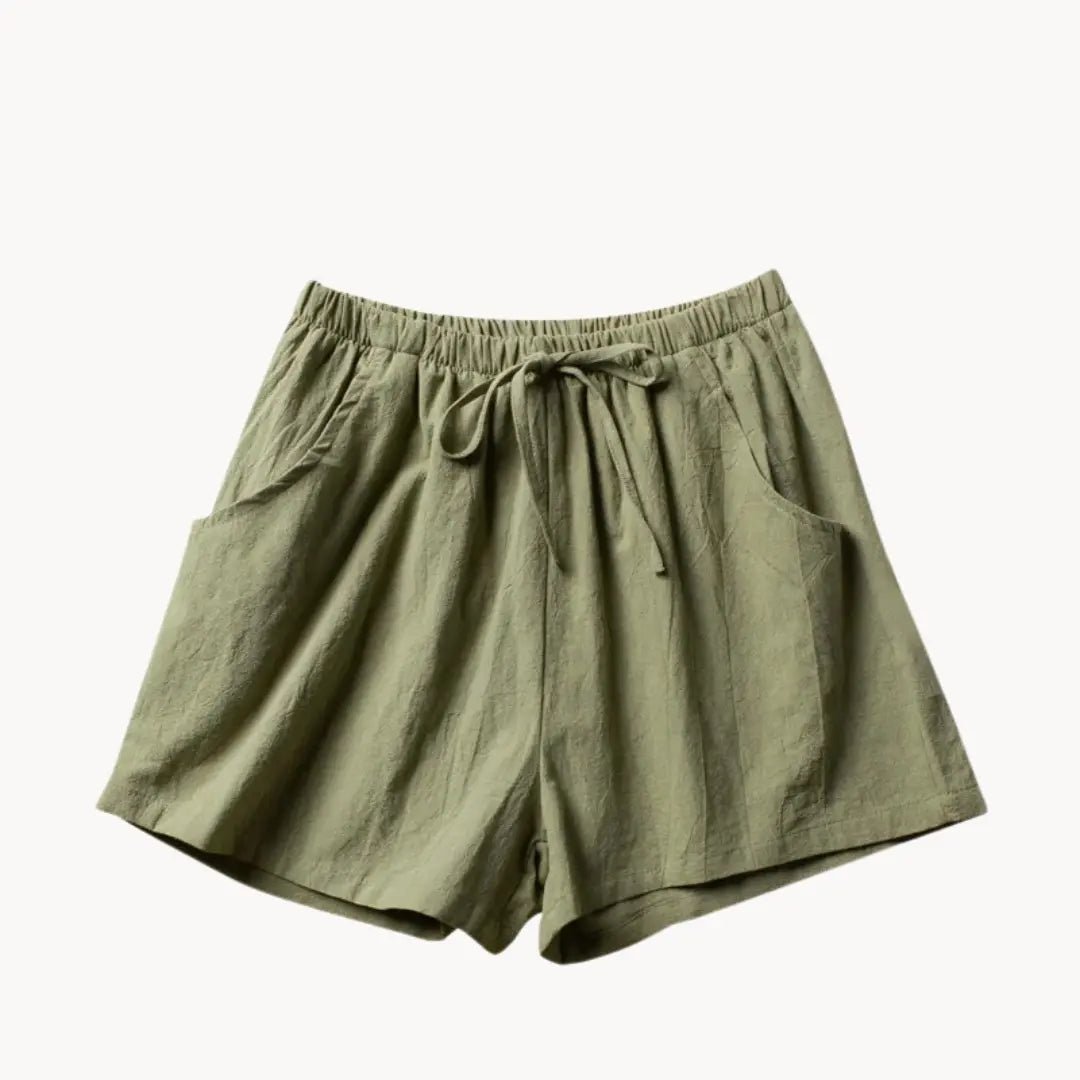 Women's Linen High Waist Shorts - Drawstring Closure Relaxed Fit