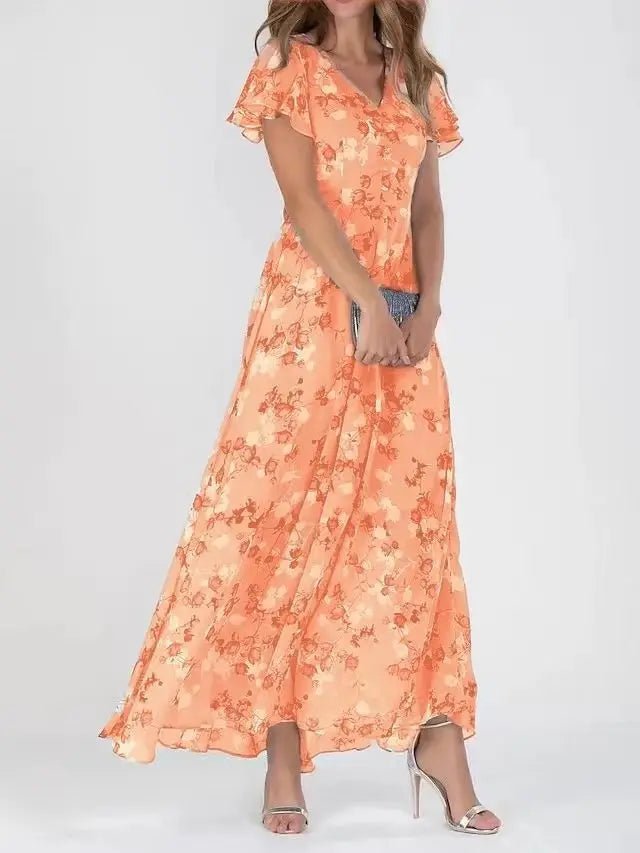 Women's Maxi Dress — One-Shoulder Neckline Bow Detail Design